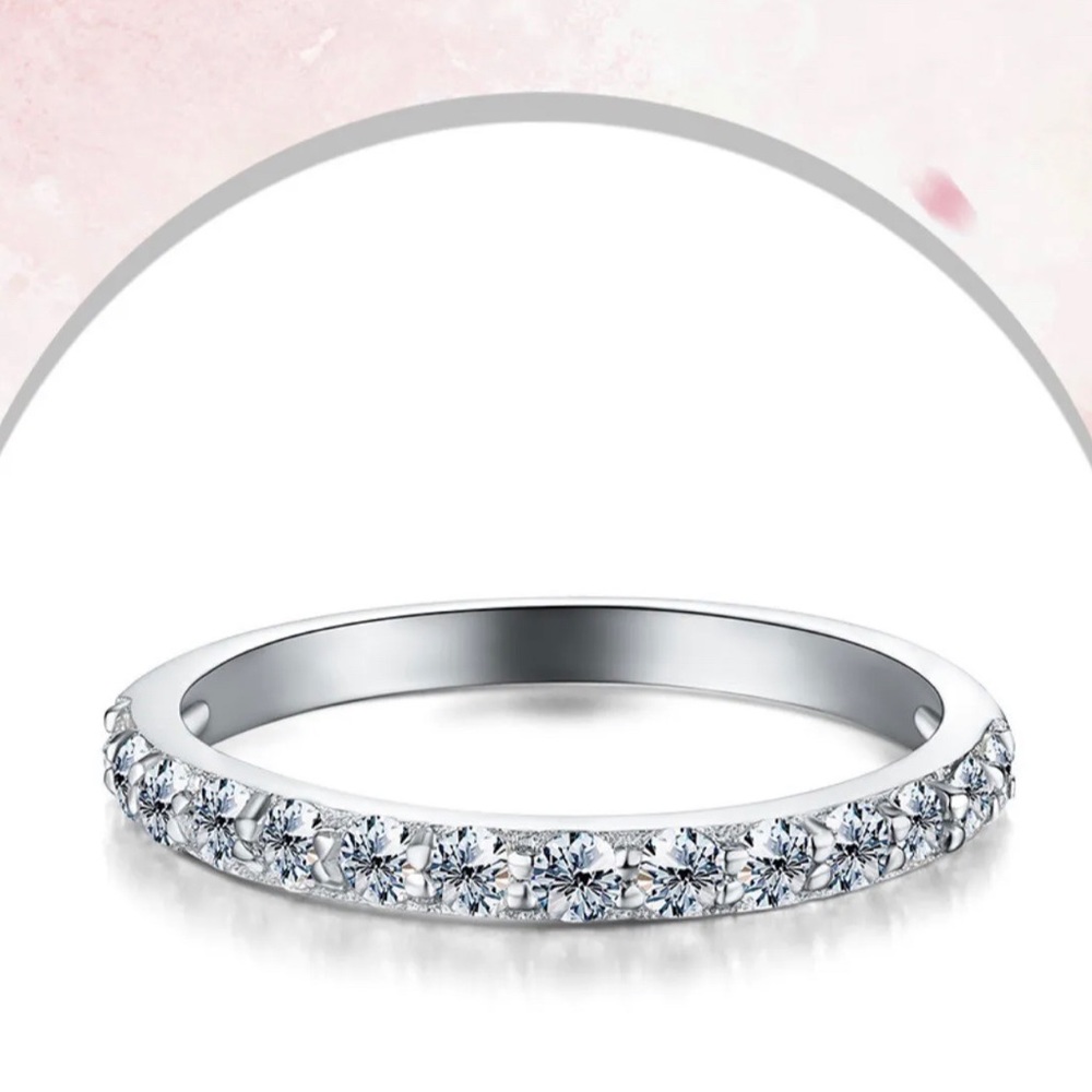 Geometric Sterling Silver White Gold GRA Moissanite Wedding Ring Set